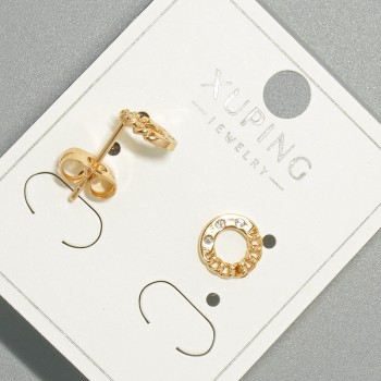 Xuping stud earrings with white crystals, 8 mm diameter, 18K gold plating