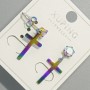 Stud earrings 'Cross' Xuping with a gasoline shade and a pink crystal, diameter 10x18 mm, length 24.5 mm+