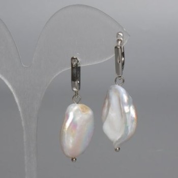 Baroque Pearl Earrings with Gasoline Tint, 18 mm diameter, 38 mm length, English Clasp
