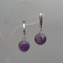 Earrings with natural amethyst, smooth ball beads, diameter approximately 12 mm, length approximately 32 mm, English clasp