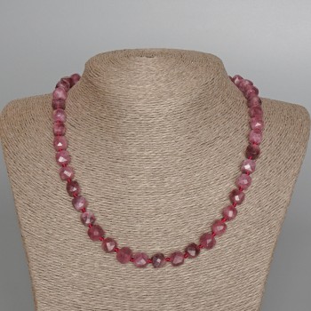 Rubellite Tourmaline Necklace with natural stone, faceted cube beads, diameter 8.5 mm, length 50 cm