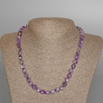 Faceted Amethyst Necklace, Natural Stone, Cube-Cut Beads, 7 mm Diameter ±, Length 49 cm ±