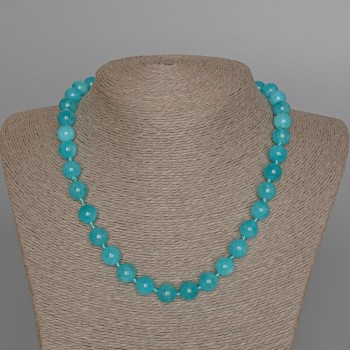 Aquamarine Necklace with Natural Stone — Smooth Bead, 10mm Diameter, 48cm Length ±