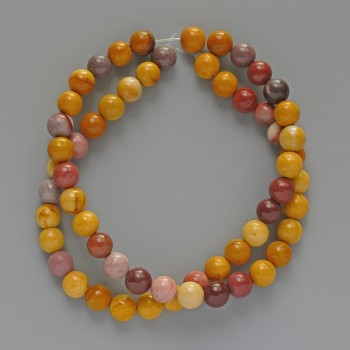 Mookaite Jasper Beads, Natural Stone, Smooth Round Beads, Diameter 6.5 mm, Length 38 cm on Thread