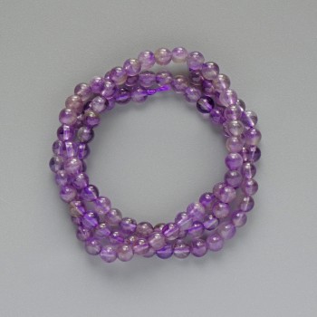 Amethyst Beads, Natural Stone, Smooth Round Bead, 4 mm Diameter ±, 39 cm Length ± on Thread