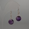 Earrings with natural amethyst, smooth bead, diameter 12 mm, length 32 mm