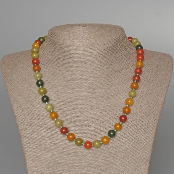 Assorted natural stone necklace, smooth beads, 8.5 mm diameter, 48 cm length