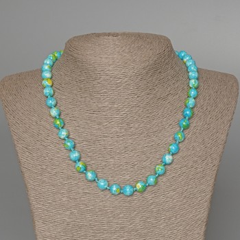 Necklace 'Variscite' (artificial acrylic) Blue, White, and Yellow Beads, Smooth Beads, 8.5 mm Diameter, 48 cm Length