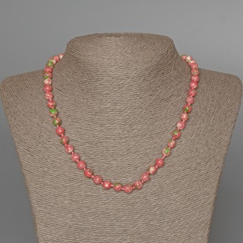 Necklace 'Variscite' (artificial acrylic) pink, white and green colors, smooth beads, diameter 6.5 mm, length 48 cm.