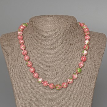 Necklace 'Variscite' (acrylic) pink, white, and green colors, smooth beads, diameter 10mm (+/-), length about 49 cm