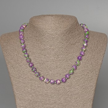 Necklace 'Variscite' (artificial acrylic) purple, white, and green colors, smooth bead, diameter 8.5 mm, length 47 cm