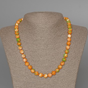 Necklace 'Variscite' (acrylic) in green, orange, and white colors, smooth beads, diameter 8.5 mm, length 47 cm