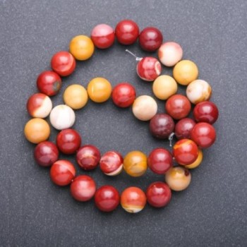 Natural Stone Beads: Mookaite Jasper, Smooth Round Beads, 10 mm Diameter ± Thread Length 38 cm +