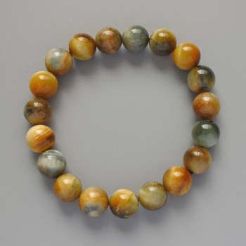 Браслет Жовто-сіре Котяче Око натуральний камінь гладка кулька, діаметр 10, 5мм+-, довжина 18см+- (стрейч)