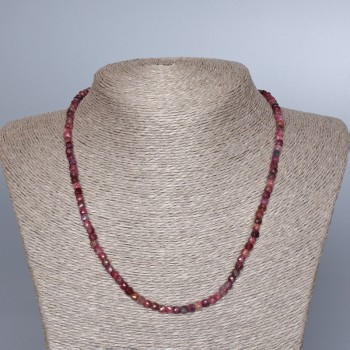 Natural Ruby Necklace with Faceted Cube Beads, 4 mm Diameter, 48 cm Length