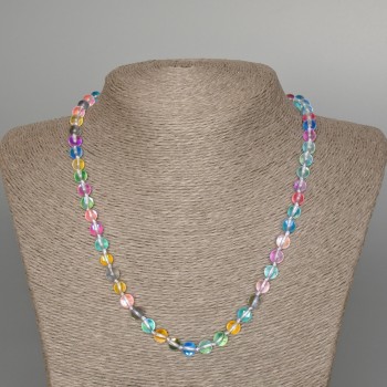 Opal Glass Bead Necklace, Multicolored, 6mm