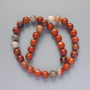 Red Jasper Beads, Natural Stone, Smooth Round Beads, Diameter 10.5 mm, Length 39 cm on Thread