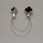 Shamrock Brooch for Cardigans - black plastic, silver-toned metal, 22×26 mm, 18×27 mm, 10 cm chain