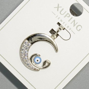Pendant "Moon's Eye" Xuping with white crystals and blue enamel, diameter 18.5 x 19.5 mm +/-, length 26 mm +/-, rhodium-plated