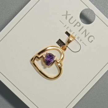 Pendant "Heart" Xuping with Purple Crystal, diameter 15x14 mm, 5 mm ±, length 22.5 mm ±, 18K gold plating