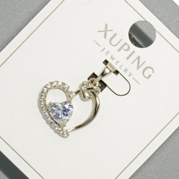 Pendant 'Heart' Xuping with white crystal and rhinestones, diameter 15.5×16 mm, length 22 mm, rhodium-plated