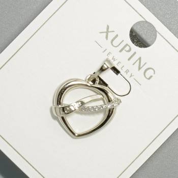 Pendant "Heart" Xuping with white crystals, diameter 16×17 mm, length 23 mm, rhodium-plated