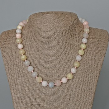Morganite Necklace with Natural Stone Faceted Beads, 10 mm diameter ±, 47 cm length