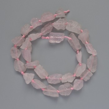 Pink Quartz Beads, Natural Unpolished Stone, Faceted, Diameter from 8x10 to 12x17 mm, Length 39 cm on Thread