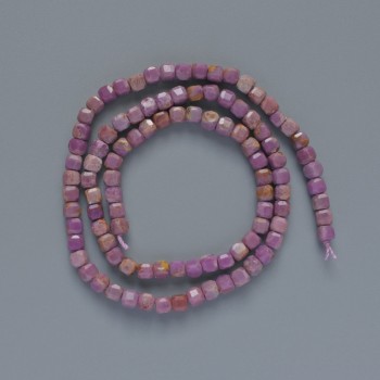 Phosphosiderite beads, natural stone, faceted cube, 4 mm diameter, about 39 cm long on a thread