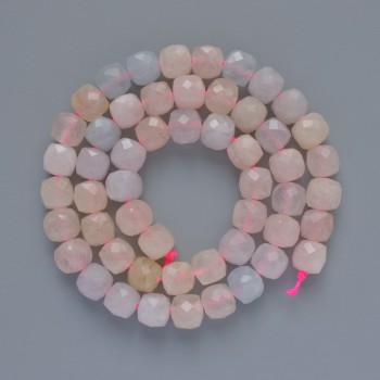 Morganite beads, natural gemstone, faceted cube, diameter 7.5 mm, length 38 cm on a thread