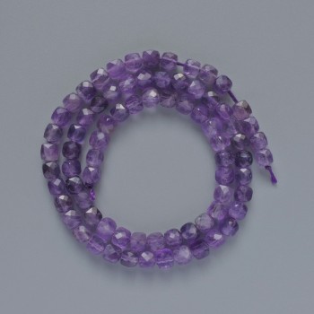 Amethyst beads, natural stone, faceted cube, diameter 5.5 mm, length 38 cm on thread
