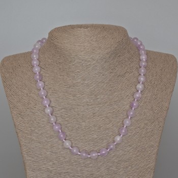 Lavender Amethyst Necklace with natural stone smooth beads, 8.5 mm diameter, 49 cm long