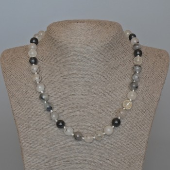 Намисто Рутиловий кварц Волосатик натуральний камінь гладка кулька, діаметр 10мм+-, довжина 49см+