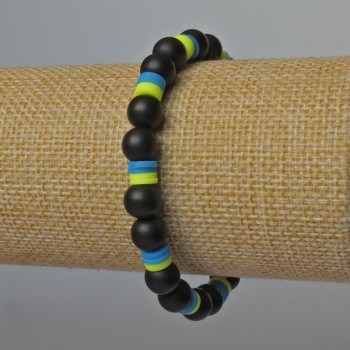 Bracelet 'Ukraine' with Shungite (Synthetic) and Polymer Clay, 8mm bead diameter, 6×1mm ±, length 18cm ± (stretch)