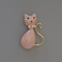 Brooch pendant Kitty pink pearlescent enamel with tiny sparkles, crystals, gold-tone metal 25x39mm