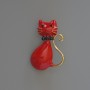 Brooch pendant Kitty red enamel, crystals, golden metal 25x39mm