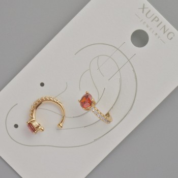 Каф Xuping з червоним кристалом та білими стразами, діаметр 13х5мм+- Позолота 18К