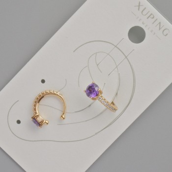 Каф Xuping з фіолетовим кристалом та білими стразами, діаметр 13х5мм+- Позолота 18К