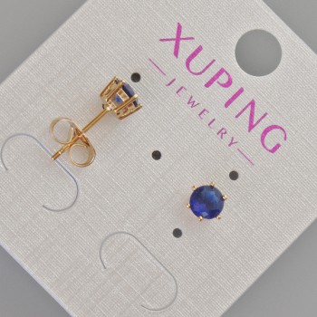 Xuping blue crystal stud earrings, 6 mm diameter, 18K gold plating