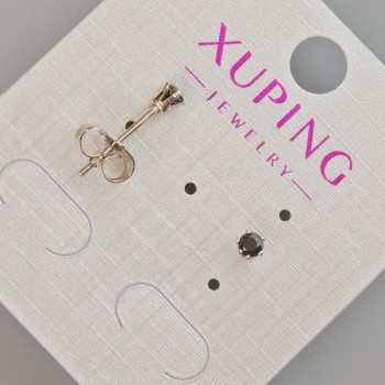 Xuping stud earrings with a black crystal, 3.5 mm diameter, Rhodium