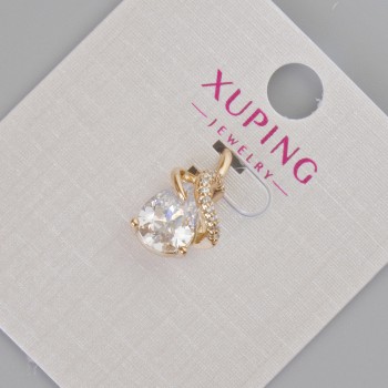 Xuping Pendant with White Crystal and Rhinestones, 16x10 mm Diameter, 18K Gold Plating