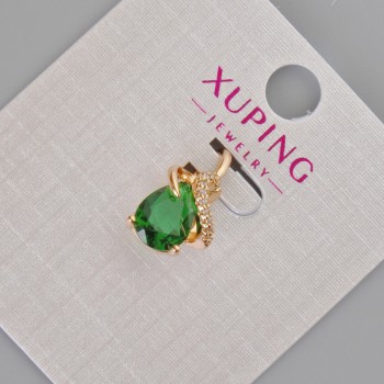 Xuping pendant with a green crystal and white rhinestones, diameter 16x10 mm, 18K gold plating