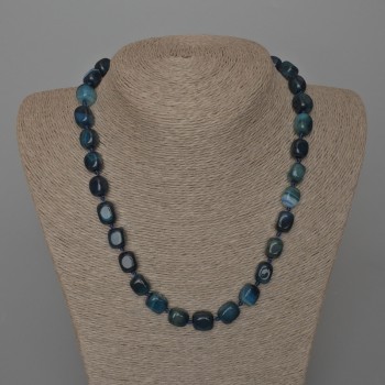 Blue agate necklace with natural stone, barrel beads 9×12 mm, length approximately 45 cm with clasp