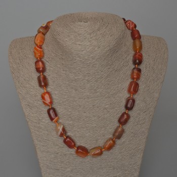 Necklace with orange agate natural stone bar beads, diameter 11x15 mm, length 49 cm