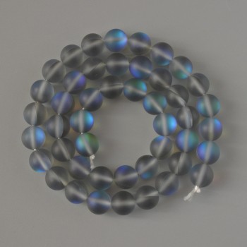 Opal Glass Beads, Smooth Round Gray Matte, Chameleon Effect, 8mm Diameter, 38cm Length on Thread