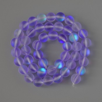 Opal glass beads, smooth ball shape, purple matte chameleon, diameter 8mm, length 38cm, on thread