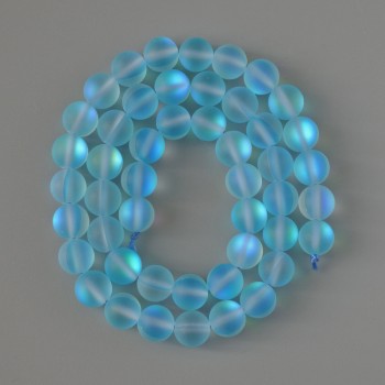 Opal glass beads, smooth blue matte chameleon sphere, 8mm diameter, 38cm length on thread