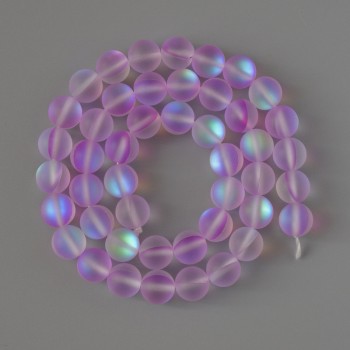 Opal Glass Beads, Smooth Ball, Lilac Matte Chameleon, 8 mm + -, 38 cm + - on thread