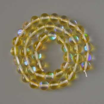 Opal glass beads, smooth ball, yellow transparent chameleon, 8 mm diameter, 38 cm length on thread