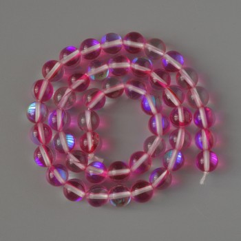 Opal glass beads, smooth round ball, raspberry transparent chameleon color, 8 mm diameter, 38 cm length on thread